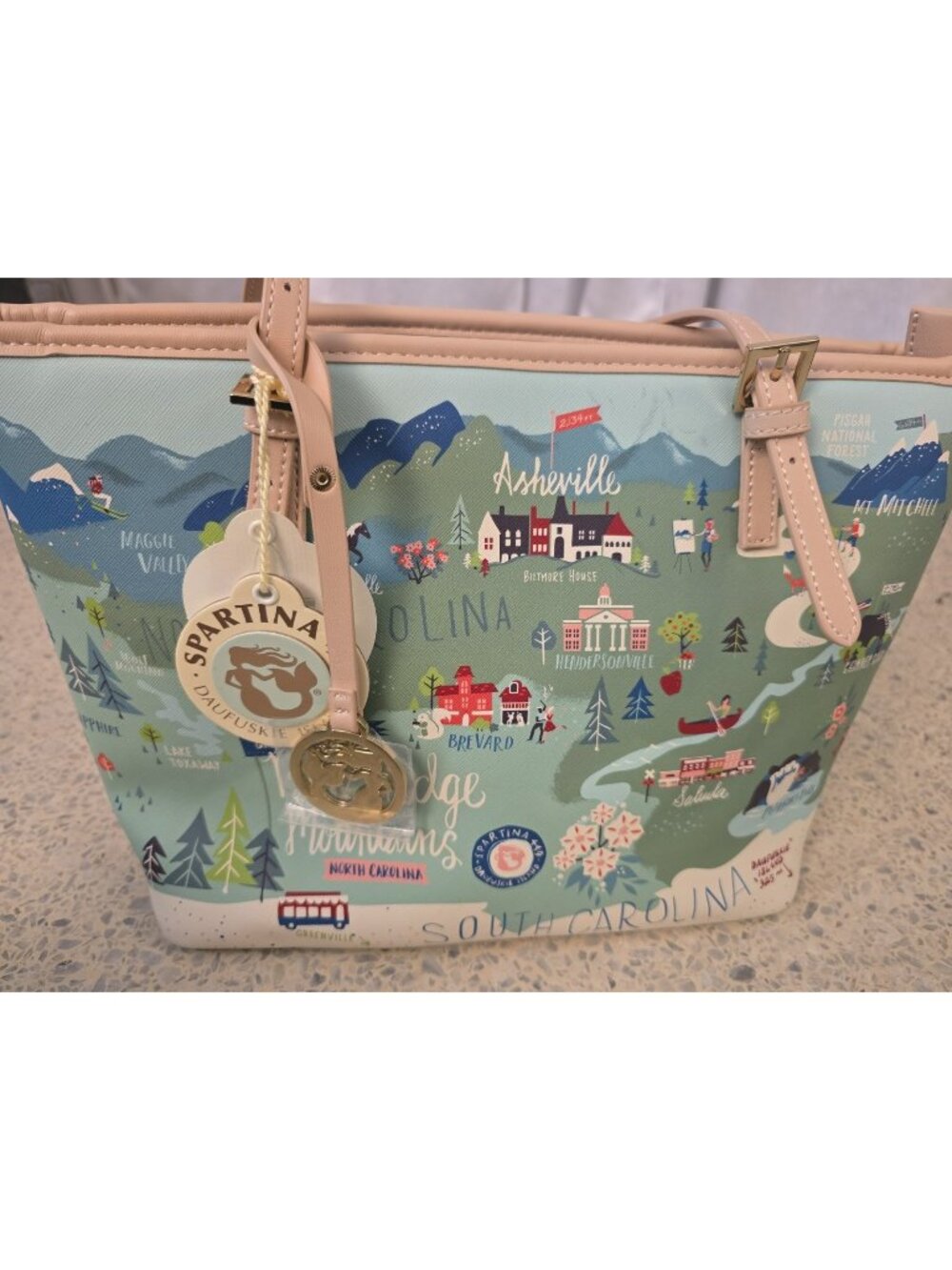 Spartina 449 Blue Ridge Mountains  Carolina Shoulder Totes Bag Purse MAP New Tag - Picture 2 of 10